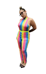 Plus size 2 piece rainbow bodysuit set